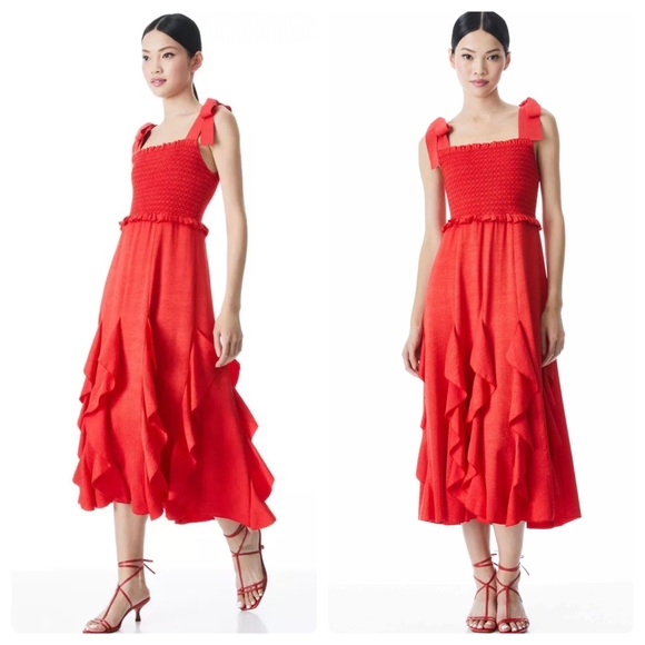 ALICE + OLIVIA Jocelyn Tie Shoulder Midi Dress - Picture 4 of 10